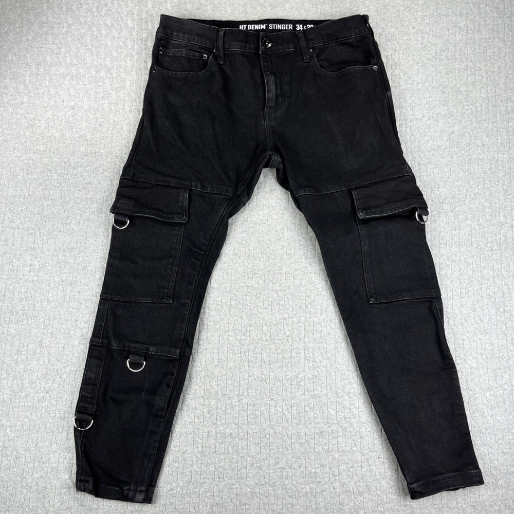 HT Denim Stinger Cargo Pants Men 34/31x24 Black Goth Core Punk Deth Rock & Roll